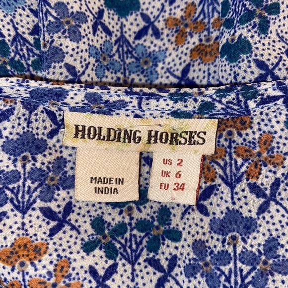 Anthro Holding Horses Crochet Lace Blue Floral Peasant Swing Baby Doll Dress - Picture 8 of 10